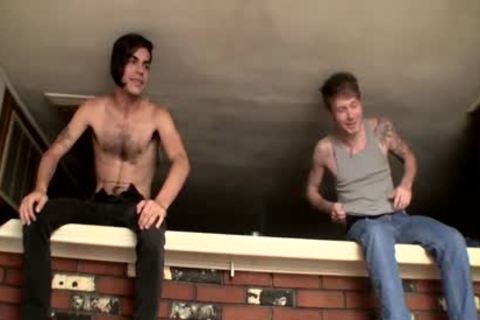 bushy Chested teen With Emo Hairdo wanking With Buddies
