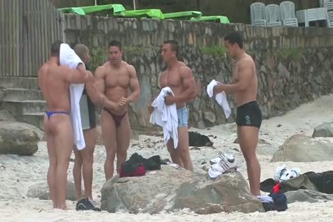 Bodybuilders In thongs At Beach