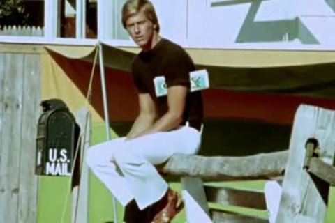 Hunk bareback handjob outdoors