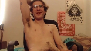 Skinny boy With Glasses jerking off His 10-Pounder