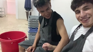 He swallows every drop of hot cum from work