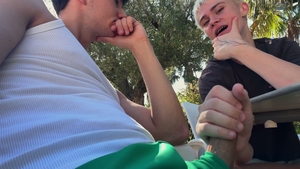 Deep throat sex leads to cum shot